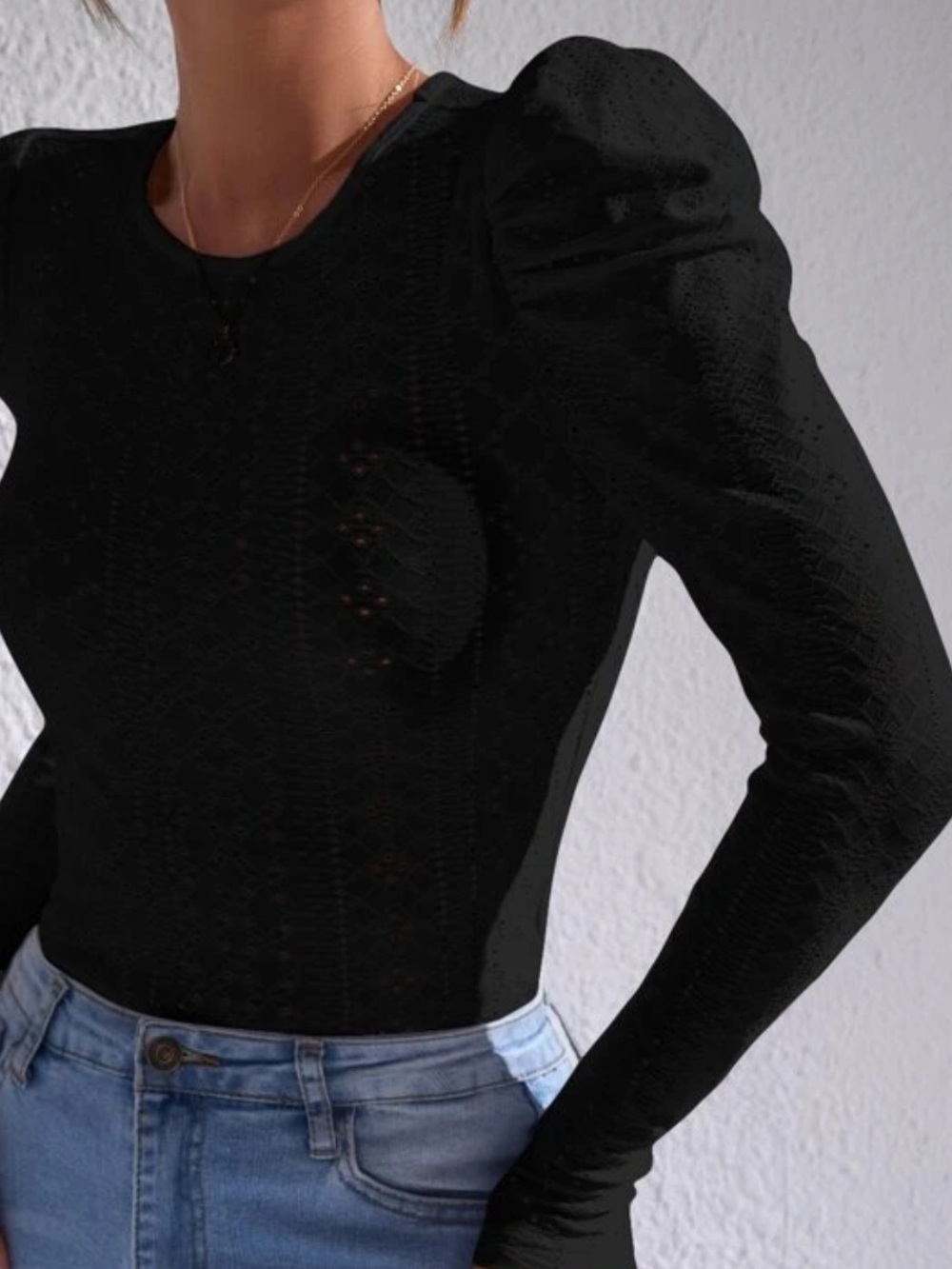 SHEIN Essnce Puff Sleeve Crew Neck Gigot Sleeve Top